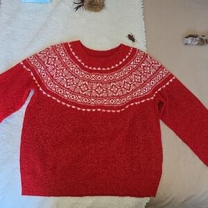 Croft & Barrow Red and White Patterned Women's Sweater